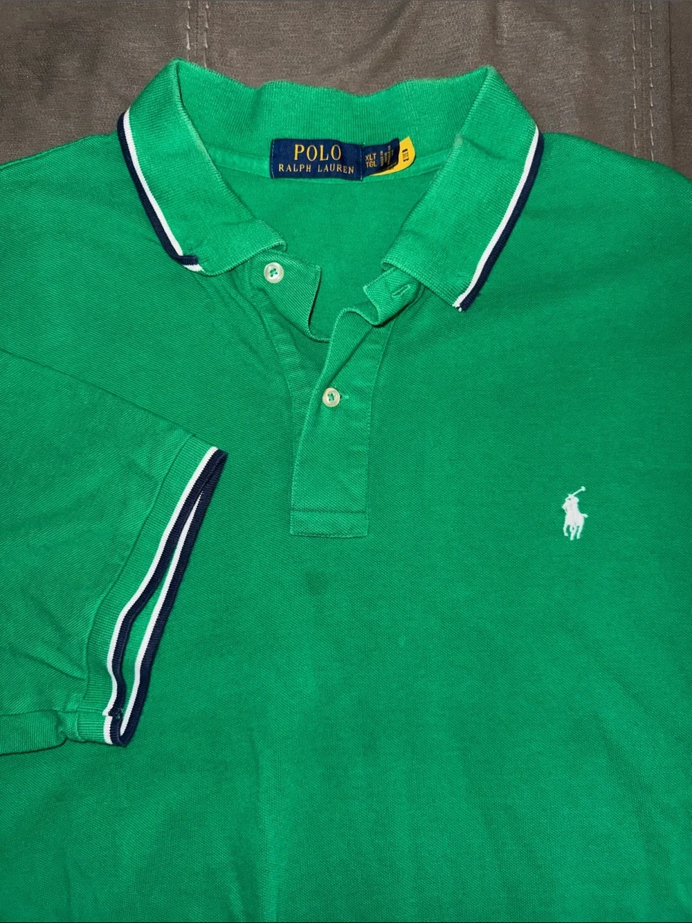 Polo Ralph Lauren Mens Green Tipped Pique Polo Shirt XLT Tall Short Sleeve